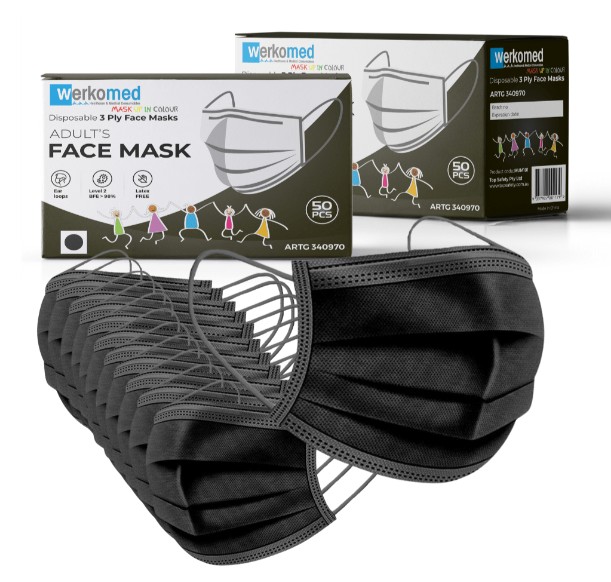 Black Face Mask Latex Free Earloops