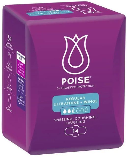 Poise Active Ultrathin Regular Pads with Wings