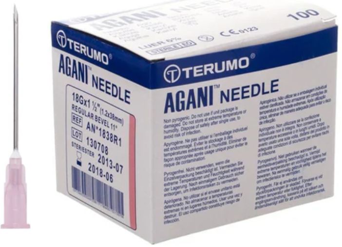 Terumo Agani Hypodermic Needles(18G x 38mm) - Box of 100