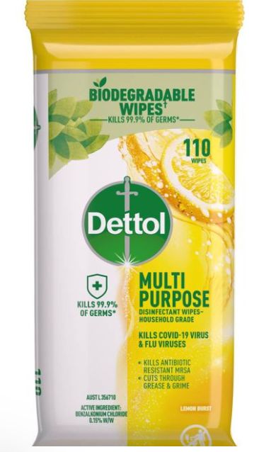Dettol Multipurpose Wipes Lemon Burst (Pack of 110)