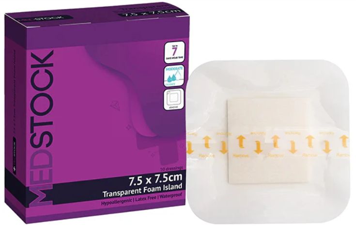 Transparent Foam Island Dressing 7.5 x 7.5cm Box of 10