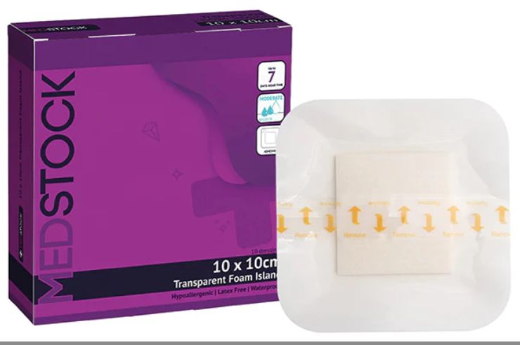 Transparent Foam Island Dressing 10 x 10 cm Box of 10
