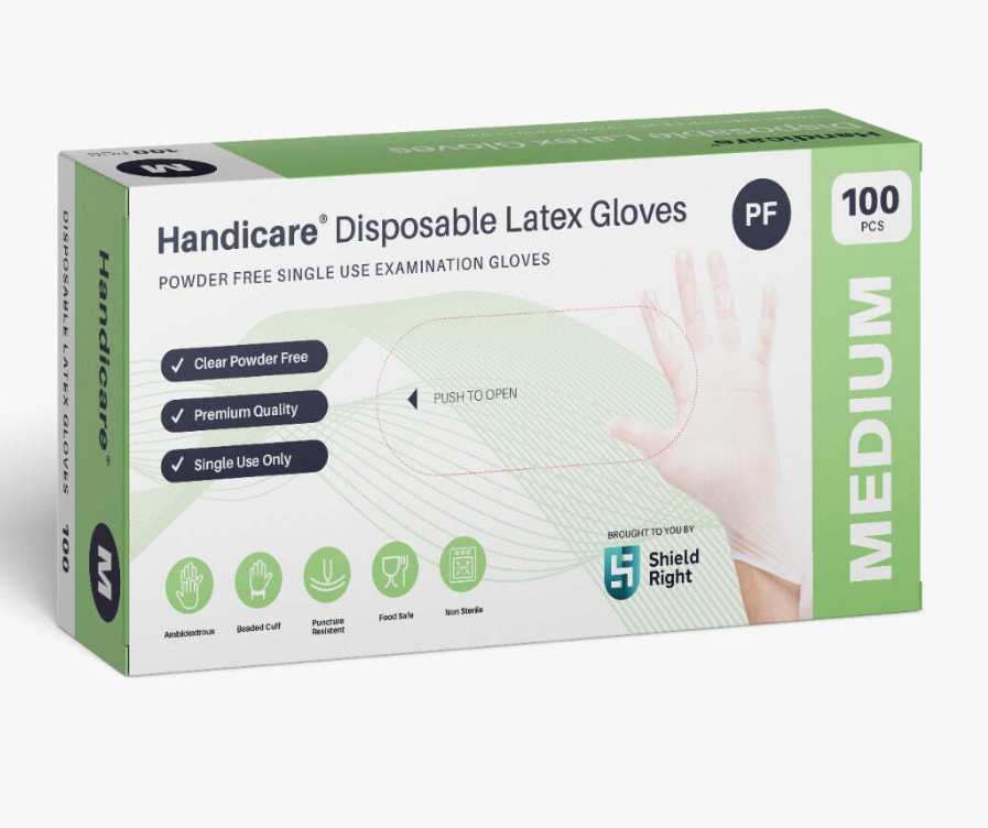 Handicare Latex Gloves Disposable Powder Free (Medium) - Carton of 10