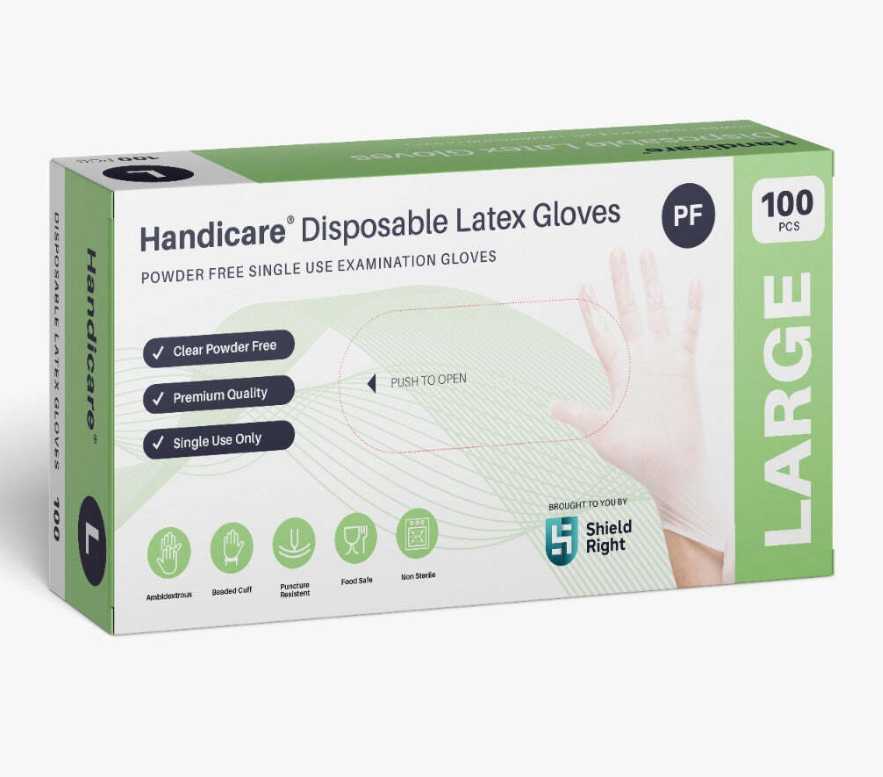 Handicare Latex Gloves Disposable Powder Free (Large) - Carton of 10