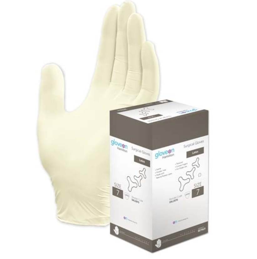 Hamilton Latex Sterile Powder Free Gloves Size 7 - Box of 50