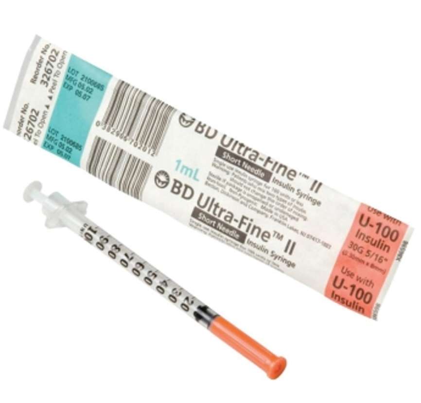 BD Syringe Insulin 0.5ml With 30g X 5/16" (8mm) Ultra-Fine Needle - Box of 100