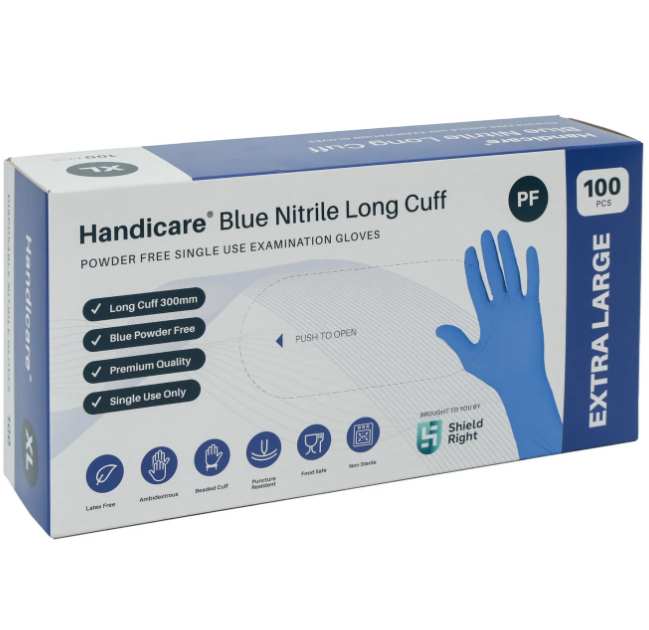 Handicare Blue Nitrile Long Cuff Powder Free Extra Large